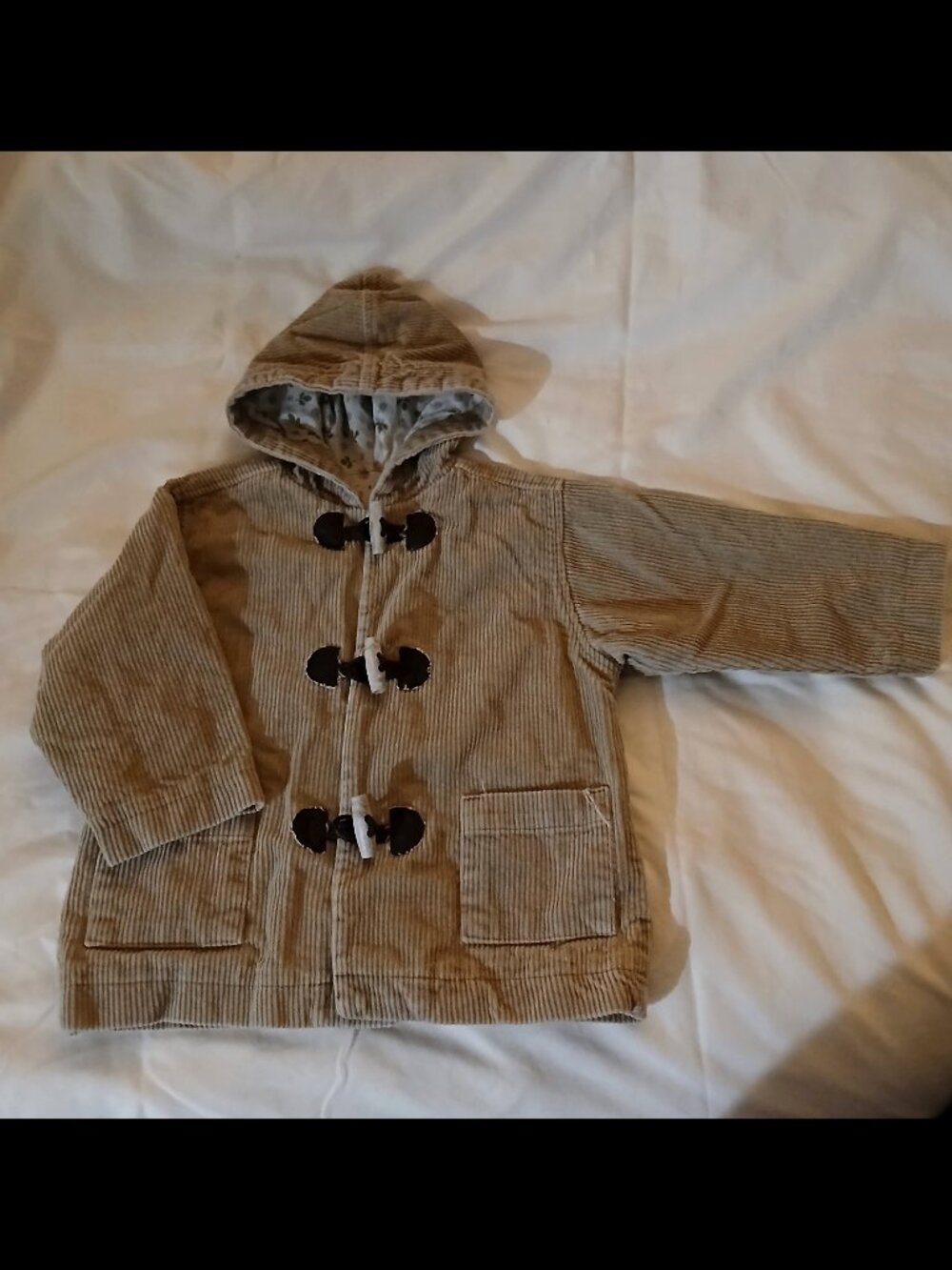 Marks and Spencer Cotton Lined Hooded Corduroy Brown Leaf Coat Sz 12 18 months